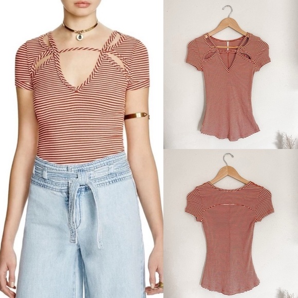 Free People Tops - Free People | Frenchie Striped Cut Out Ribbed 90’s Y2K Tee